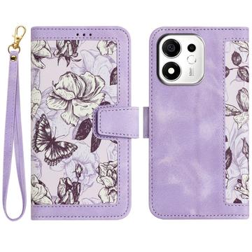 Honor 600 Smart Floral lompakkokotelo, jossa on korttipaikat - vaaleanvioletti