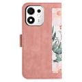 Honor 600 Smart Floral lompakkokotelo korttipaikoilla - vaaleanpunainen