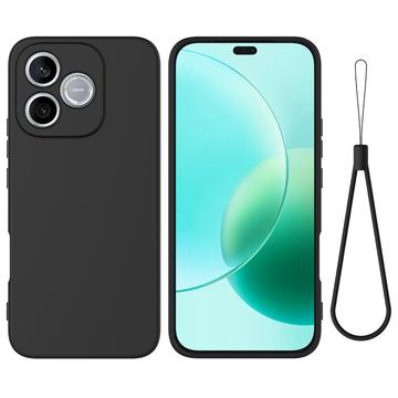 Honor 600e/600 Lite/X80i Nestemäinen silikonikotelo käsihihnalla - Musta
