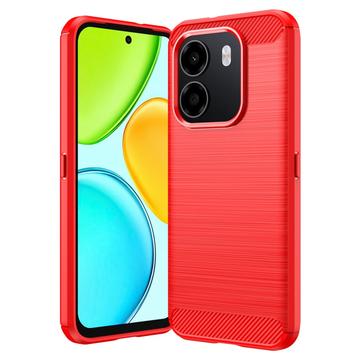 Honor X6e Harjattu TPU Suojakuori - Hiilikuitu - punainen
