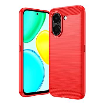 Honor X7e Harjattu TPU Suojakuori - Hiilikuitu - punainen