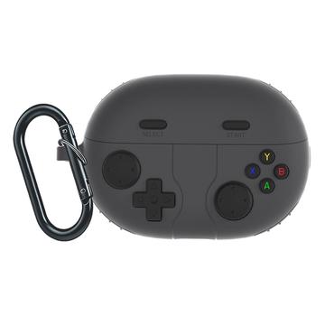 Huawei FreeBuds Pro 5 Retro Gamepad silikonikotelo karabiinilla - Tummanharmaa