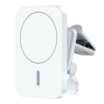 JJT-987 15W:n magneettinen langaton laturi/autoteline tuuletusaukon kiinnikkeellä - MagSafe-yhteensopiva - valkoinen