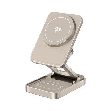 JJT-C42 Qi2 3-in-1-alumiiniseos, taitettava magneettinen langaton laturi - 15W - titaani