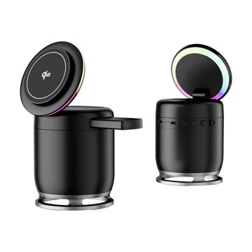 JJT-C52 Qi2 3-in-1 magneettinen langaton latauslaite, jossa on kaiutin ja RGB - 15W - musta