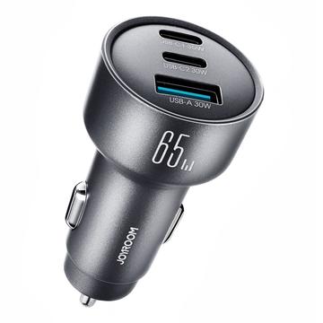 Joyroom JR-CCN19 65W:n 3-porttinen PD- ja QC-autolaturi - 2x USB-C, USB-A - harmaa