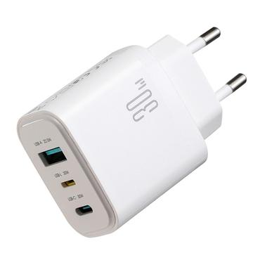 Joyroom JR-TG6 GaN 3-porttinen 30W:n seinälaturi - USB-C/Lightning/USB-A - valkoinen