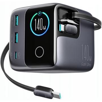 Joyroom JR-TRD01 Podix 140W GaN-pöytälaturi, jossa on sisäänvedettävät USB-C-johdot - harmaa