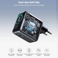 Joyroom PODIX TF70 70W GaN-laturi - 2x USB-C, USB-A, digitaalinen näyttö - Tummentuma