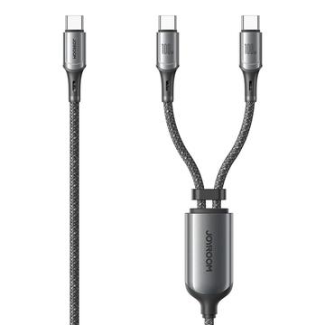 Joyroom S-A57 USB-C ja 2x USB-C latauskaapeli - 100W, 1.5m - harmaa