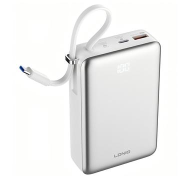 LDNIO PQ51 20000mAh 45W magneettinen varavirtalähde - sisäänrakennettu USB-C-kaapeli, 15W langaton lataus - valkoinen