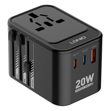 Ldnio Z9 20W:n matkasovitin - 2 x USB-C PD, USB-A QC3.0 - musta