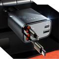 Lisen B104 4-in-1 -autolaturi, jossa on sisäänvedettävät USB-C- ja Lightning-kaapelit - 45W