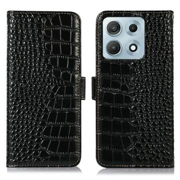 Motorola Edge 70 Max Crocodile Lompakkomallinen Nahkakotelo kanssa RFID - Musta