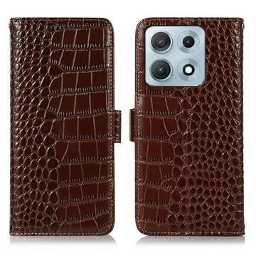 Motorola Edge 70 Max Crocodile Lompakkomallinen Nahkakotelo kanssa RFID - Ruskea