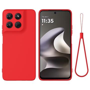 Motorola Moto G37/G37 Power/G47 Nestemäinen silikonikotelo käsihihnalla - Punainen