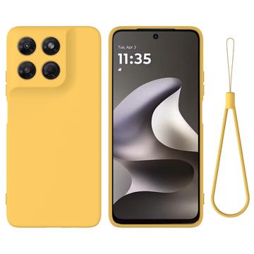 Motorola Moto G37/G37 Power/G47 Nestemäinen silikonikotelo käsihihnalla - Keltainen