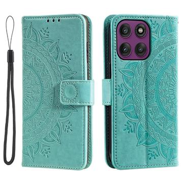 Motorola Moto G37 Power Mandala -lompakkokotelo rannehihnalla - mintunvihreä