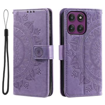Motorola Moto G37 Power Mandala -lompakkokotelo rannekkeella - violetti
