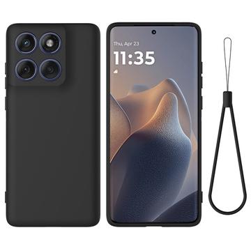 Motorola Moto G77 Power Nestemäinen silikonikotelo käsihihnalla - Musta