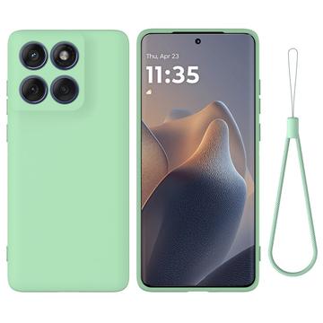 Motorola Moto G77 Power Nestemäinen silikonikotelo käsihihnalla - Vihreä