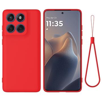 Motorola Moto G77 Power Nestemäinen silikonikotelo käsihihnalla - Punainen