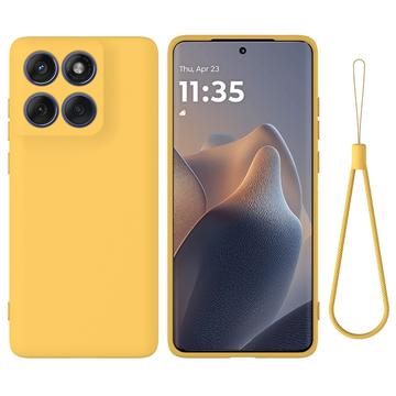Motorola Moto G77 Power Nestemäinen silikonikotelo käsihihnalla - Keltainen