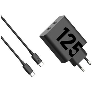 Motorola TurboPower 125W Kaksois-USB-C -seinälaturi USB-C-kaapelilla - musta