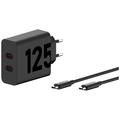 Motorola TurboPower 125W Kaksois-USB-C -seinälaturi USB-C-kaapelilla - musta