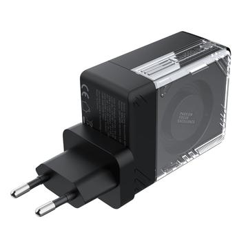 Nillkin Icecore 65W GaN-laturi, jossa on sisäänvedettävä USB-C-kaapeli - musta