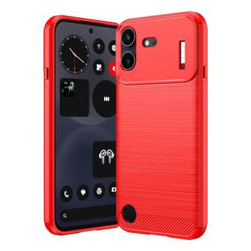 Nothing Phone (4b) Harjattu TPU Suojakuori - Hiilikuitu - punainen