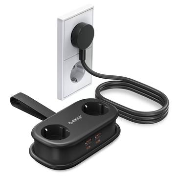 Orico AP3 6-in-1 65 W:n pistorasia - 2 x verkkovirta, 2 x USB-A, 2 x USB-C PD - musta
