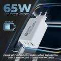 Prio 65W GaN-laturi, PD 3.0, PPS, QC 3.0 – 2 x USB-C, USB-A – valkoinen