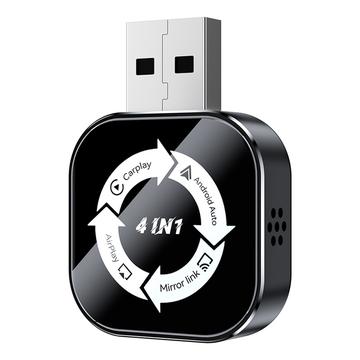 Q1AS 4-in-1 langaton CarPlay- ja Android Auto -sovitin, AirPlay/Mirror Link - musta
