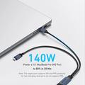 QGEEM CC0082 punottu USB-C-kaksois-USB-C-pikalatauskaapeli - 140W, 1.2m - musta