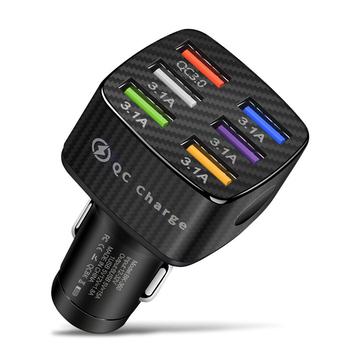 Quick Charge -autolaturi, 6 USB-porttia - musta