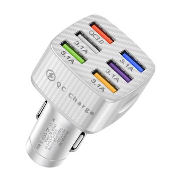 Quick Charge -autolaturi, 6 USB-porttia - valkoinen