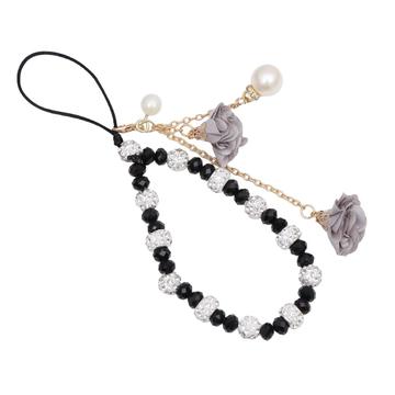 Ruusukoristeinen kristallipallokoristeinen puhelinnauha - musta