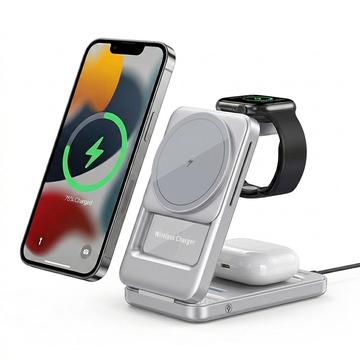 S29 3-in-1 MagSafe-magneettinen langaton laturi, jossa on ympäristön valon tunnistus – hopea