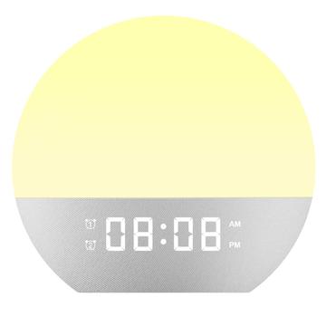 SH08 Yöpöytäherätyskello, jossa on LED-valo, tunnelmavärit, valkoinen kohina ja FM-radio