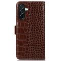 Samsung Galaxy A27 Crocodile Lompakkomallinen Nahkakotelo kanssa RFID - Ruskea