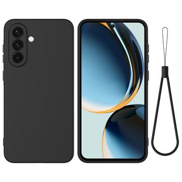 Samsung Galaxy A27 Nestemäinen silikonikotelo käsihihnalla - Musta