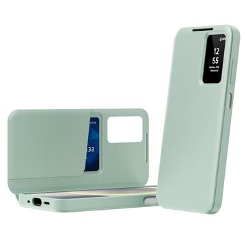 Samsung Galaxy A27 Smart Clear View Käännä kotelo korttipaikka - vaaleanvihreä