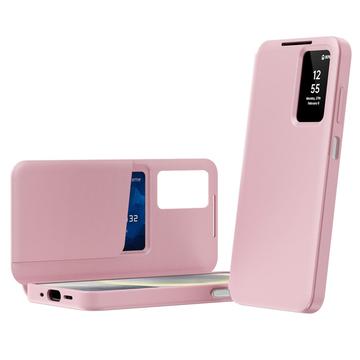 Samsung Galaxy A27 Smart Clear View Käännä kotelo korttipaikka - vaaleanpunainen