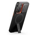 Samsung Galaxy A57 Tech-Protect Kevlar Aura -kotelo - MagSafe-yhteensopiva - Musta / Oranssi