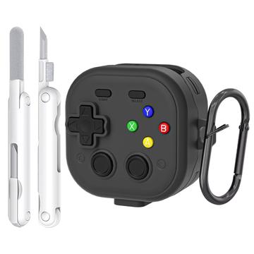 Samsung Galaxy Buds 4/4 Pro -peliohjaimen tyylinen kotelo, jossa on karabiinihaka ja puhdistustyökalu - musta