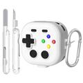 Samsung Galaxy Buds 4/4 Pro -peliohjaimen tyylinen kotelo, jossa on karabiinihaka ja puhdistustyökalu - valkoinen
