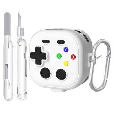 Samsung Galaxy Buds 4/4 Pro -peliohjaimen tyylinen kotelo, jossa on karabiinihaka ja puhdistustyökalu - valkoinen