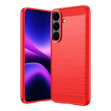 Samsung Galaxy S26 FE Harjattu TPU Suojakuori - Hiilikuitu - punainen