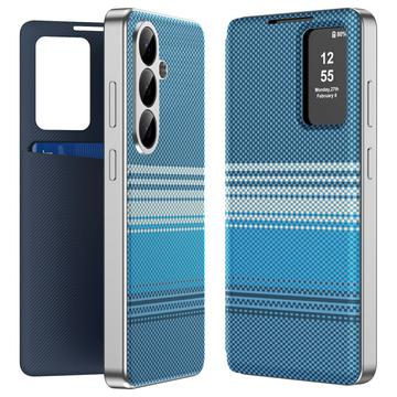 Samsung Galaxy S26 FE -kotelo, ruudullinen Smart View -kääntökotelo korttipaikalla - sininen